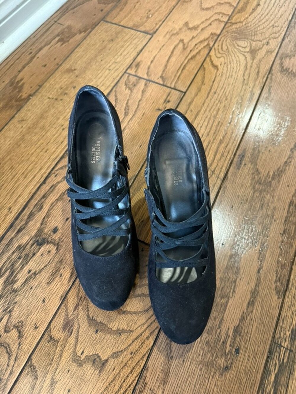 Mootsies Tootsies Black Suede Caged Heels 9.5